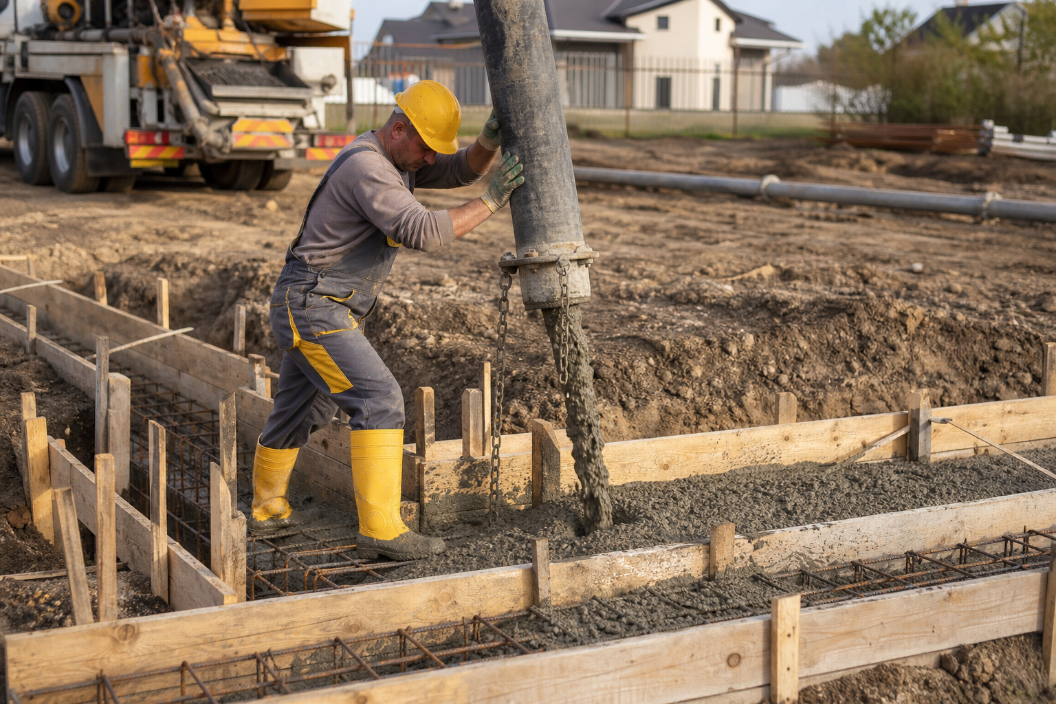 Betonarbeiten – Einbringen von Frischbeton in die Schalung